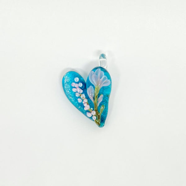 Aqua Heart pendant w/flowers