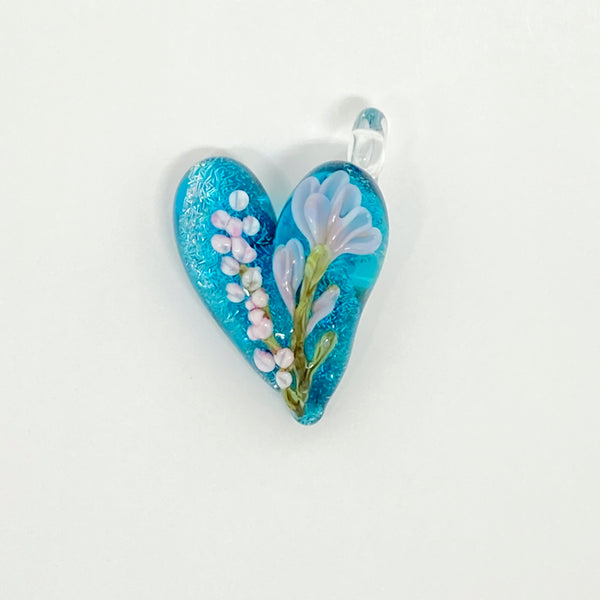 Aqua Heart pendant w/flowers