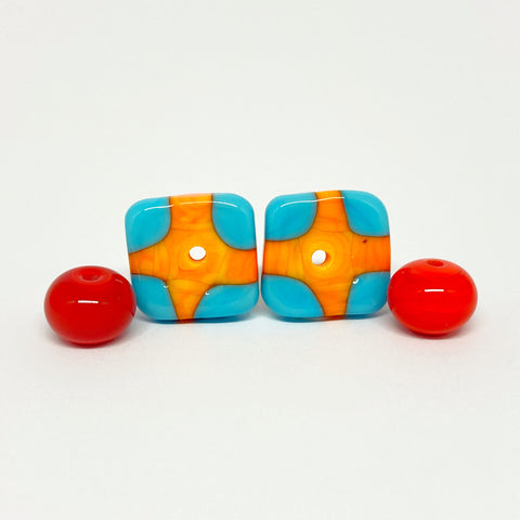 Orange & Turquoise Squares w/ red spacers