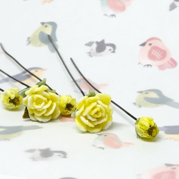 Yellow Rose Headpins (set of 5)