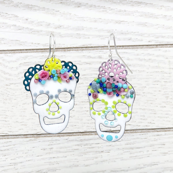 Lacy Sugar Skull Earrings